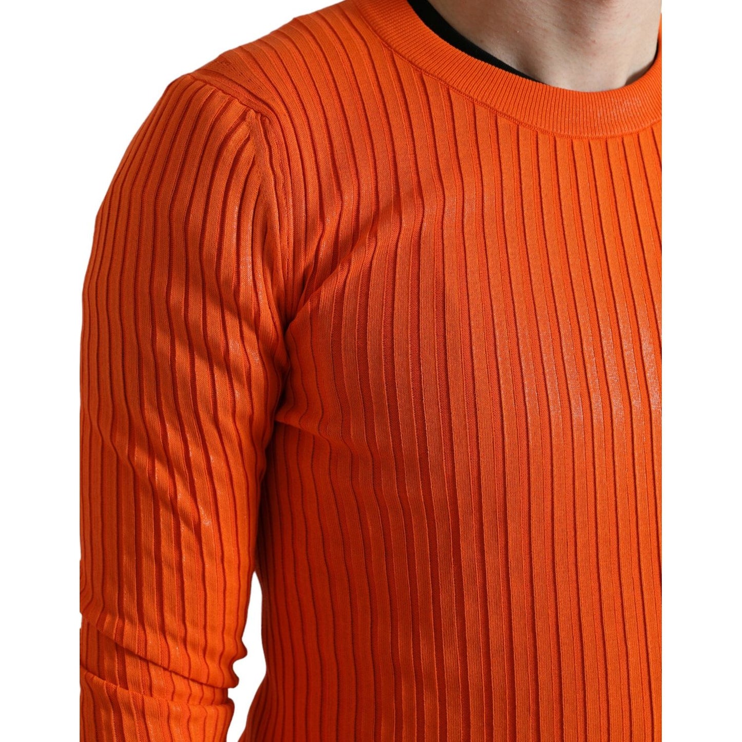 Dolce & Gabbana Sleek Sunset Orange Knitted Pullover Sweater orange-knitted-crewneck-men-pullover-sweater