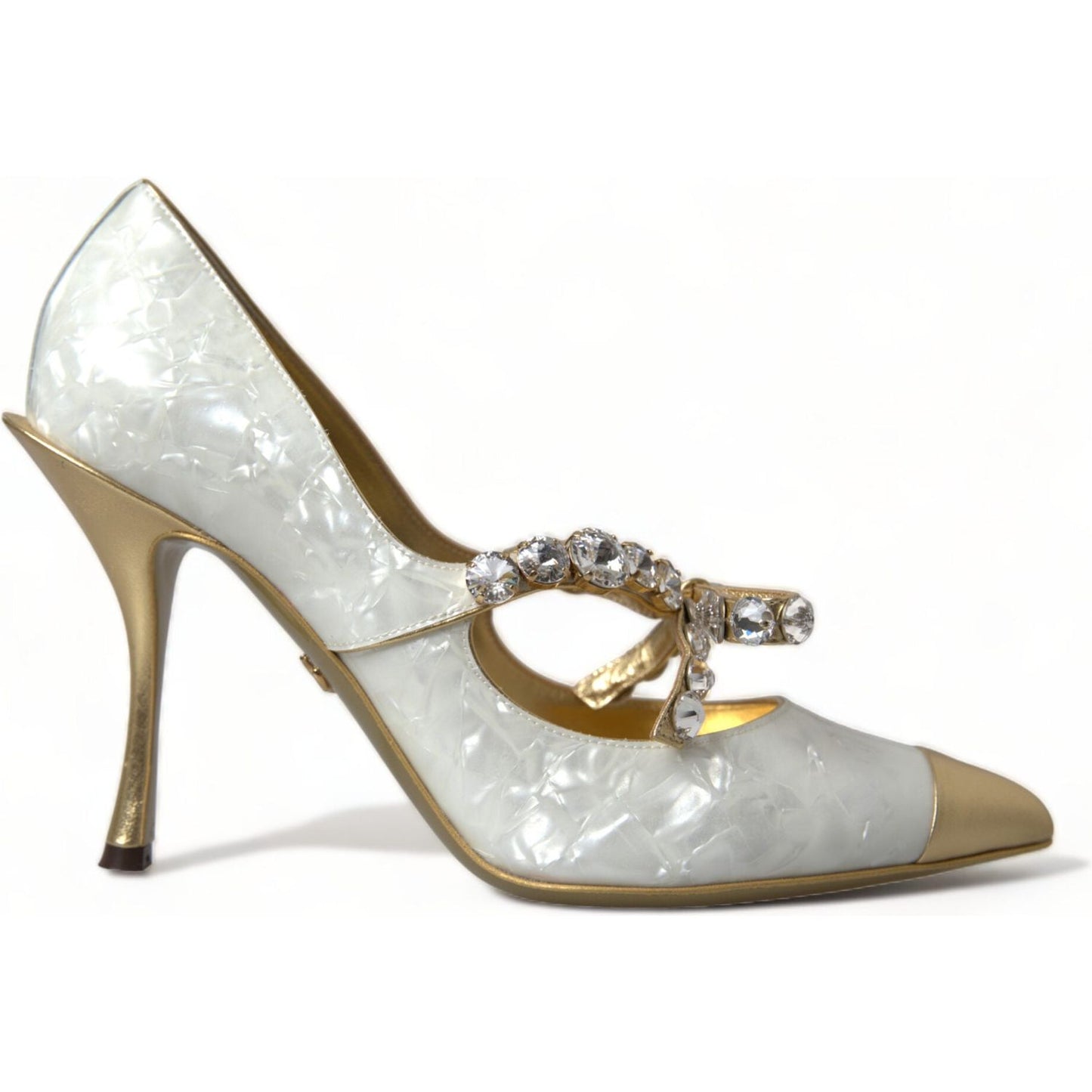 Dolce & Gabbana | Elegant White Patent Crystal Bow Heels| McRichard Designer Brands   