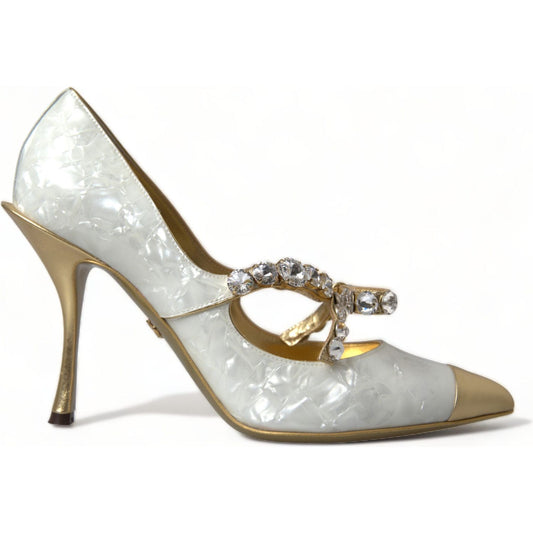 Dolce & Gabbana Elegant White Patent Crystal Bow Heels white-mary-jane-crystal-pearl-pumps-shoes