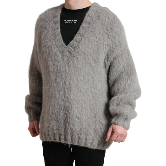 Dolce & Gabbana Elegant Grey V-Neck Alpaca Blend Sweater gray-alpaca-fur-v-neck-men-pullover-sweater