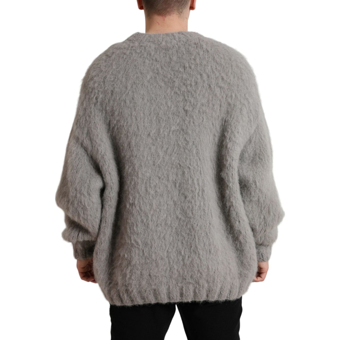 Dolce & Gabbana Elegant Grey V-Neck Alpaca Blend Sweater gray-alpaca-fur-v-neck-men-pullover-sweater