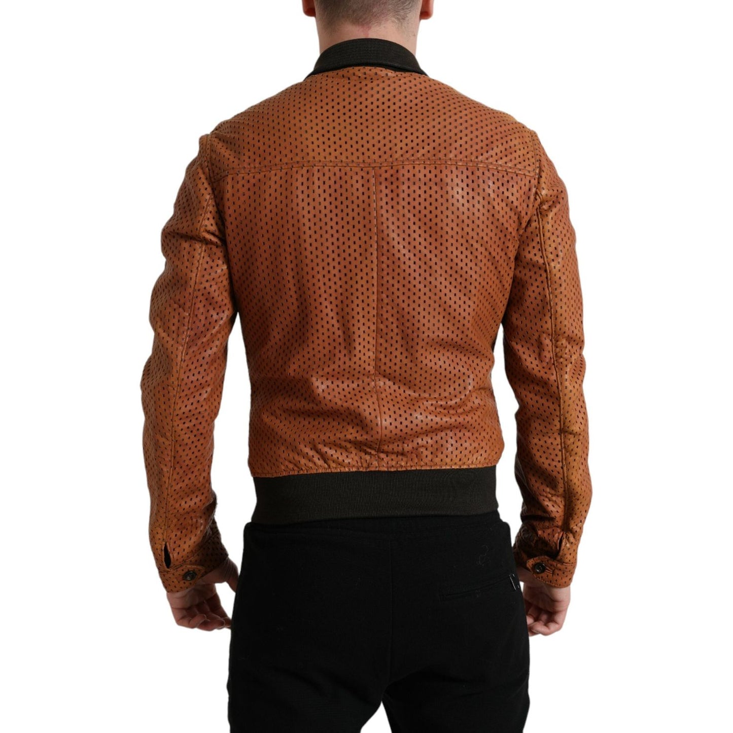 Dolce & Gabbana | Brown Lambskin Leather Perforated Jacket| McRichard Designer Brands   