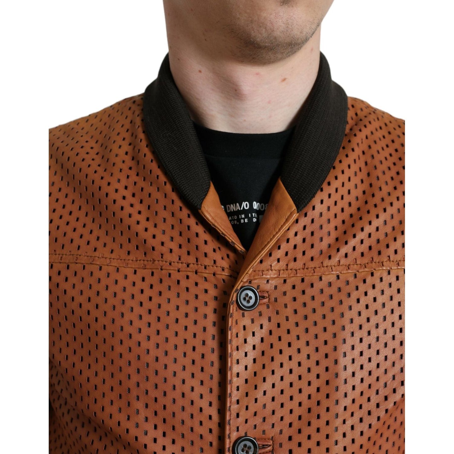 Dolce & Gabbana | Brown Lambskin Leather Perforated Jacket| McRichard Designer Brands   