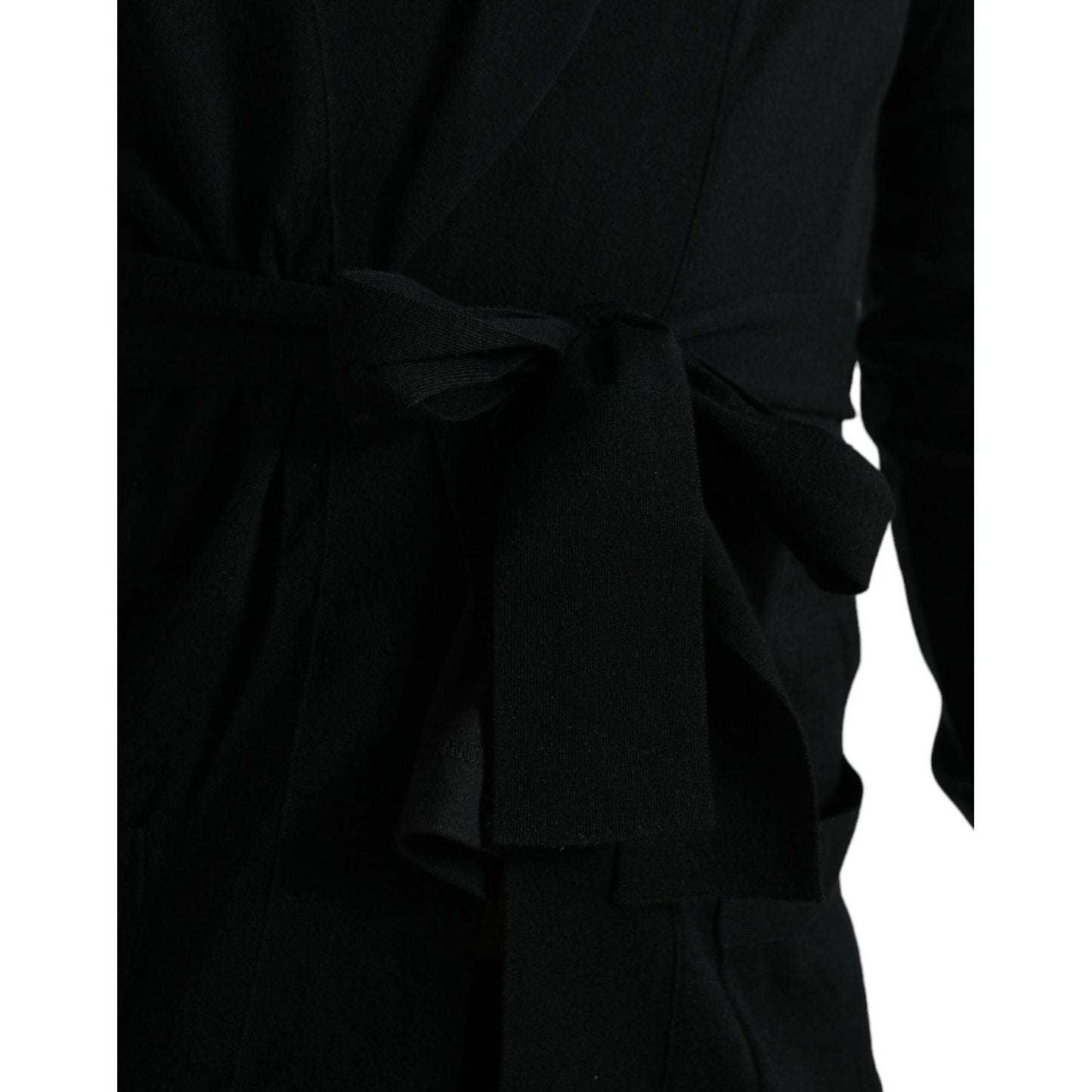 Dolce & Gabbana Elegant Black Cashmere Robe with Waist Belt black-cashmere-long-sleeves-belted-wrap-robe