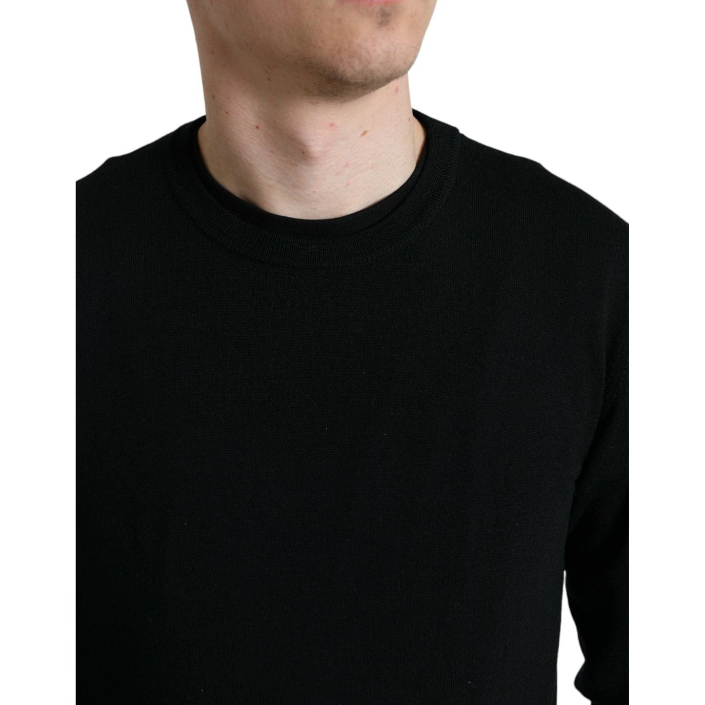 Dolce & Gabbana Stunning Black Wool Sweater black-wool-round-neck-pullover-sweater