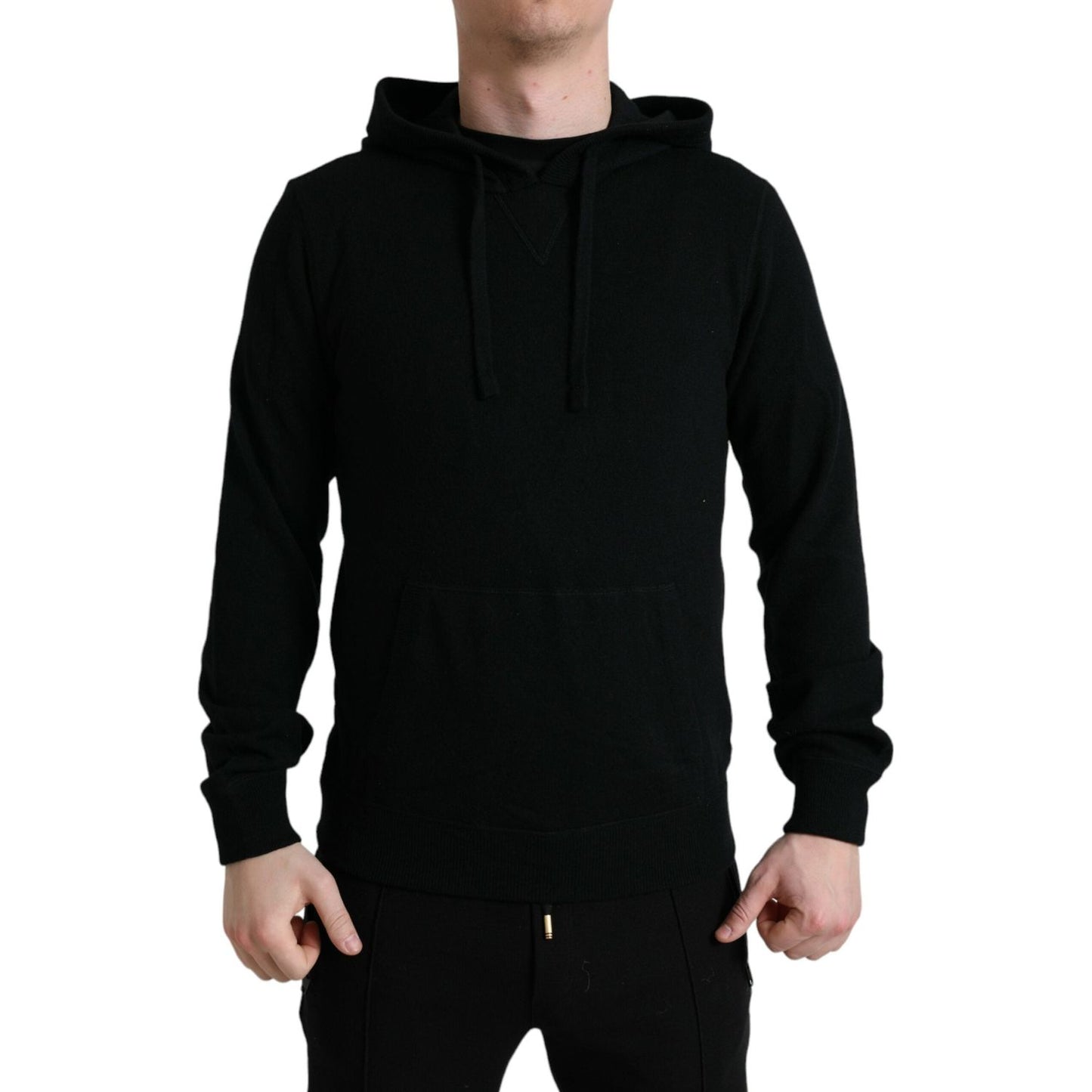Dolce & Gabbana Elegant Black Cashmere Hooded Sweater black-cashmere-hooded-pullover-sweater