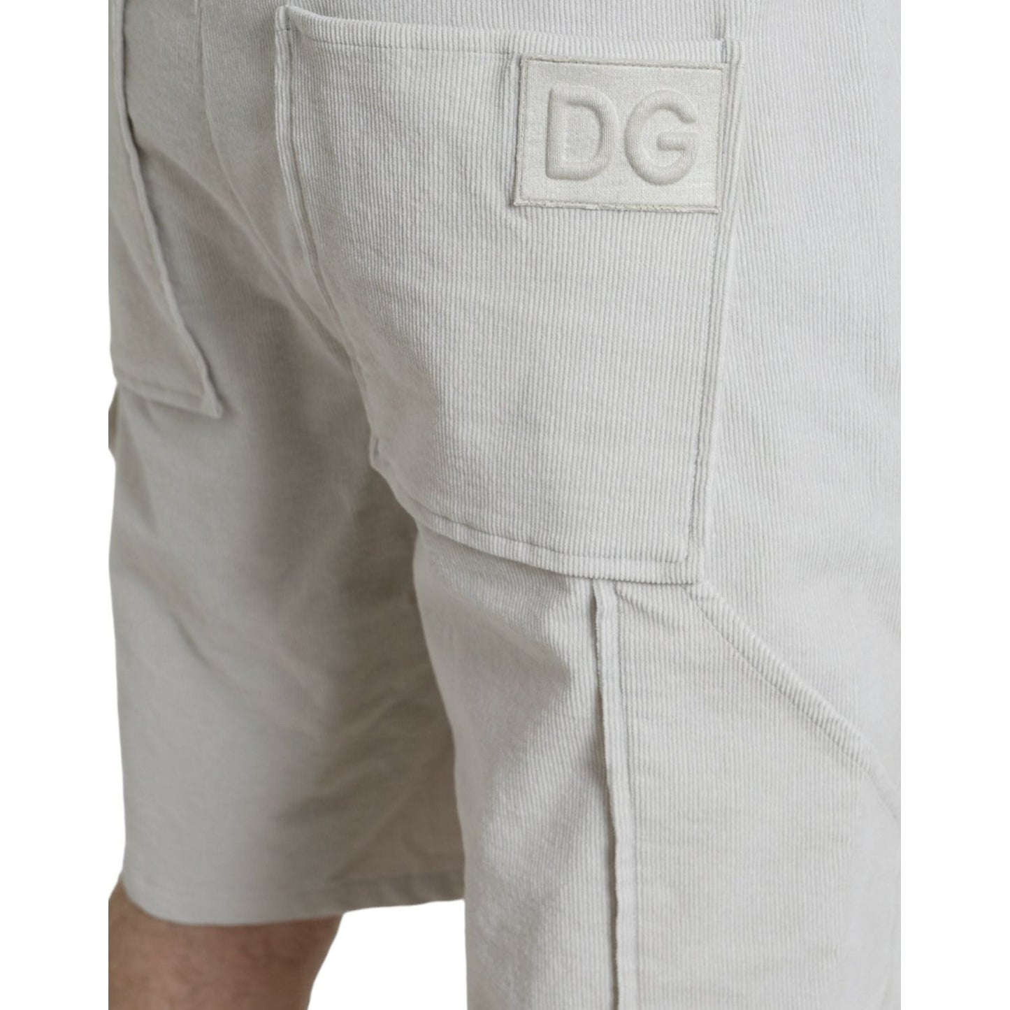 Dolce & Gabbana | Beige Cotton Corduroy Logo Bermuda Shorts| McRichard Designer Brands   