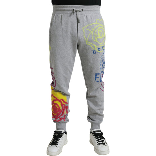 Dolce & Gabbana | Gray Cotton Graffiti Sweatpants Jogger Pants| McRichard Designer Brands   