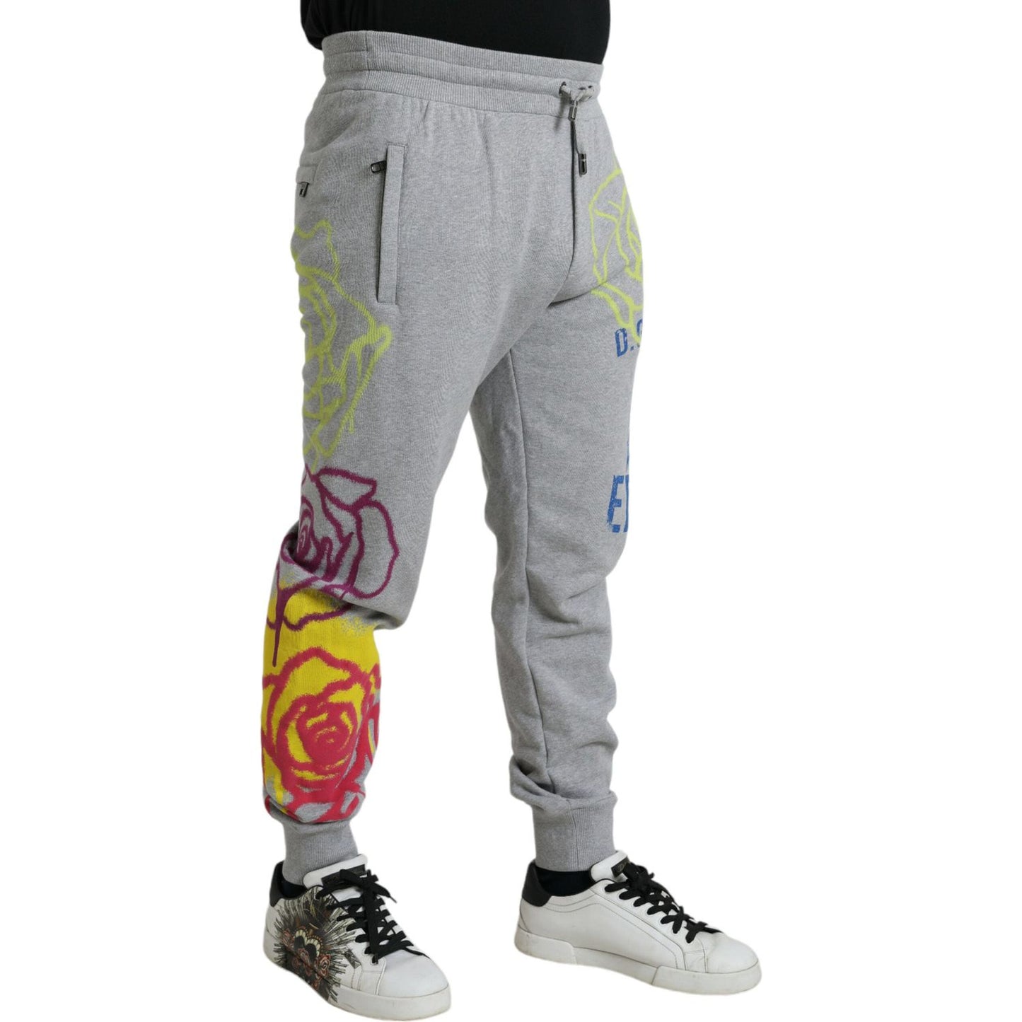Dolce & Gabbana Chic Grey Skinny Cotton Joggers gray-cotton-graffiti-sweatpants-jogger-pants