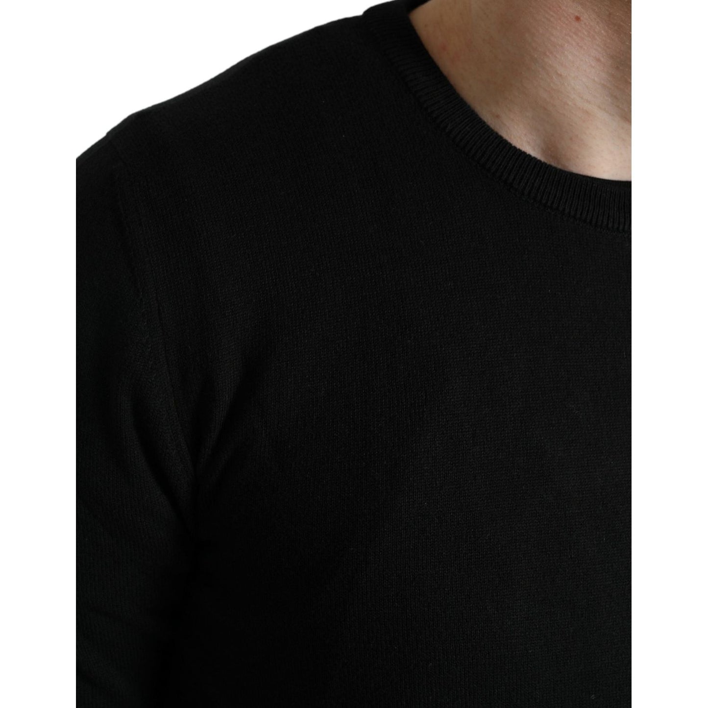 Dolce & Gabbana Elegant Black Cotton Crewneck Pullover Sweater black-cotton-crew-neck-men-pullover-sweater