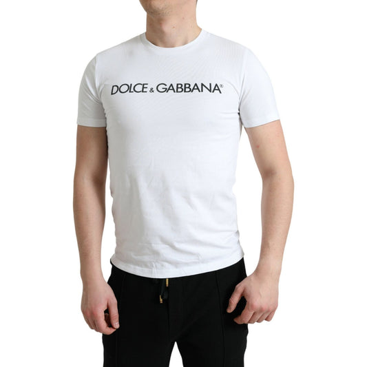 Dolce & Gabbana Elegant White Cotton Round Neck Tee white-logo-print-cotton-round-neck-t-shirt