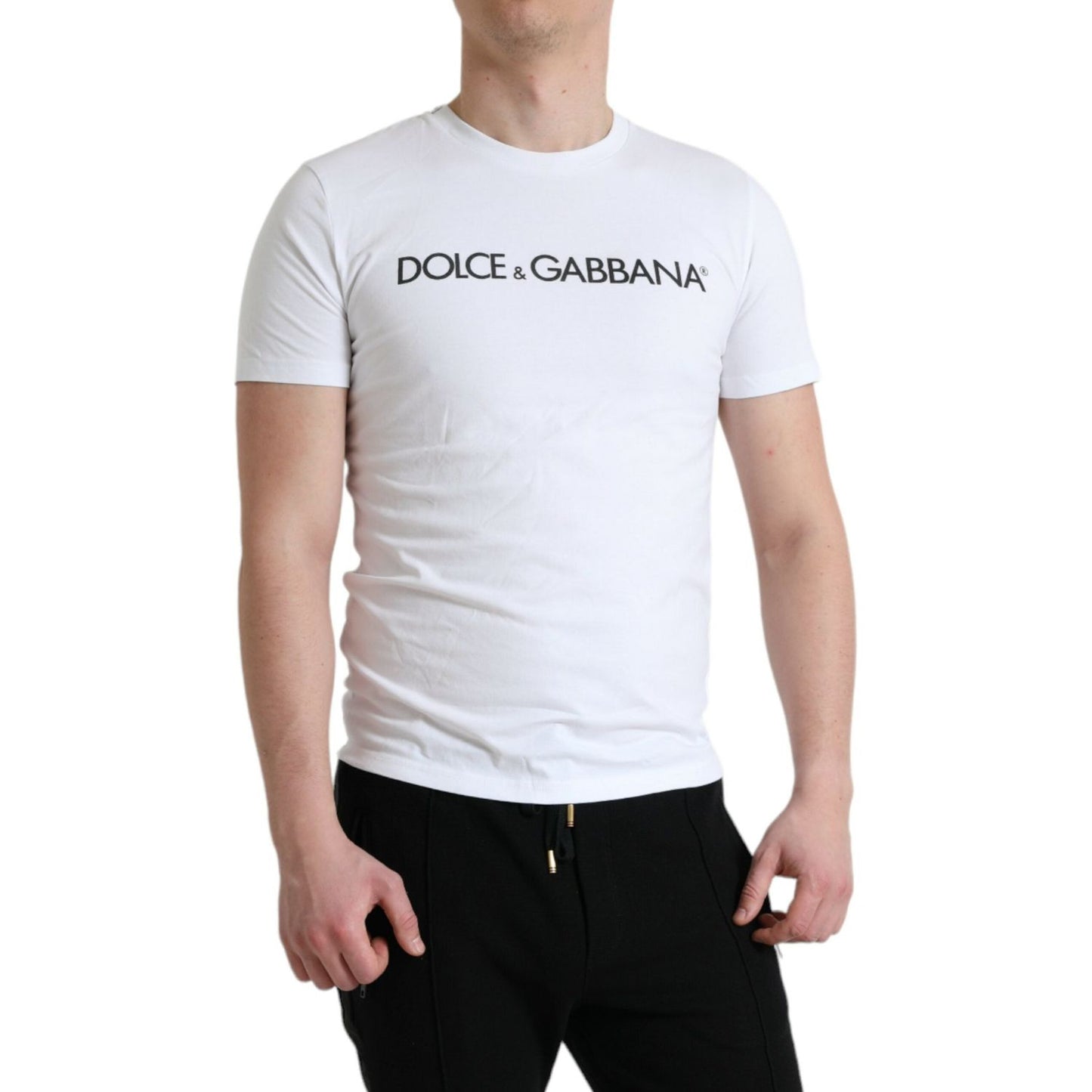 Dolce & Gabbana Elegant White Cotton Round Neck Tee white-logo-print-cotton-round-neck-t-shirt