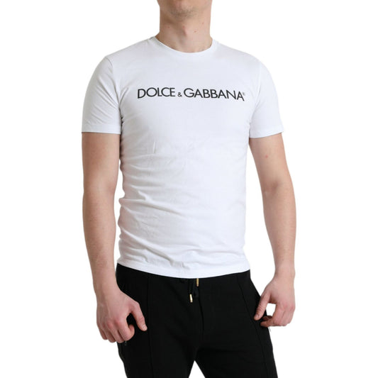 Dolce & Gabbana | Elegant White Cotton Round Neck Tee| McRichard Designer Brands   