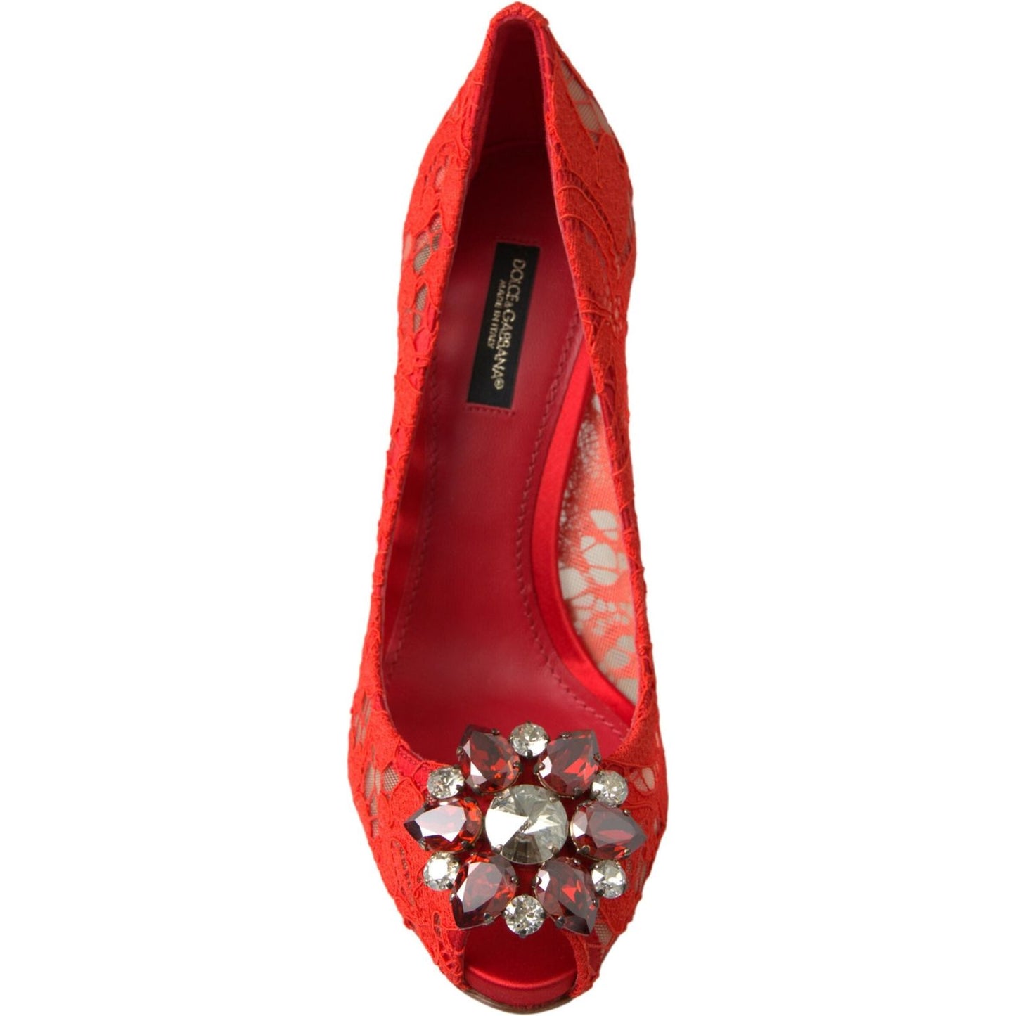Dolce & Gabbana Chic Red Lace Heels with Crystal Embellishment red-taormina-lace-crystal-heels-pumps-shoes