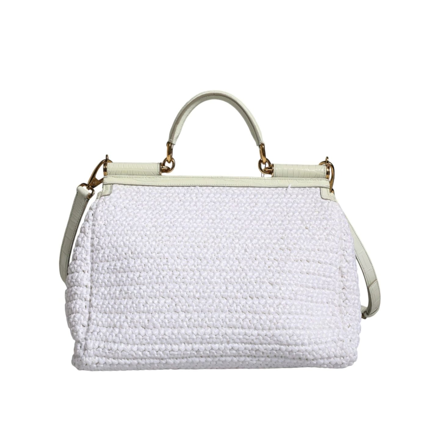 Dolce & Gabbana White Rafia Leather Top Handle Crossbody Bag