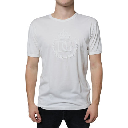 Dolce & Gabbana White Logo Embossed Cotton Crewneck T-shirt