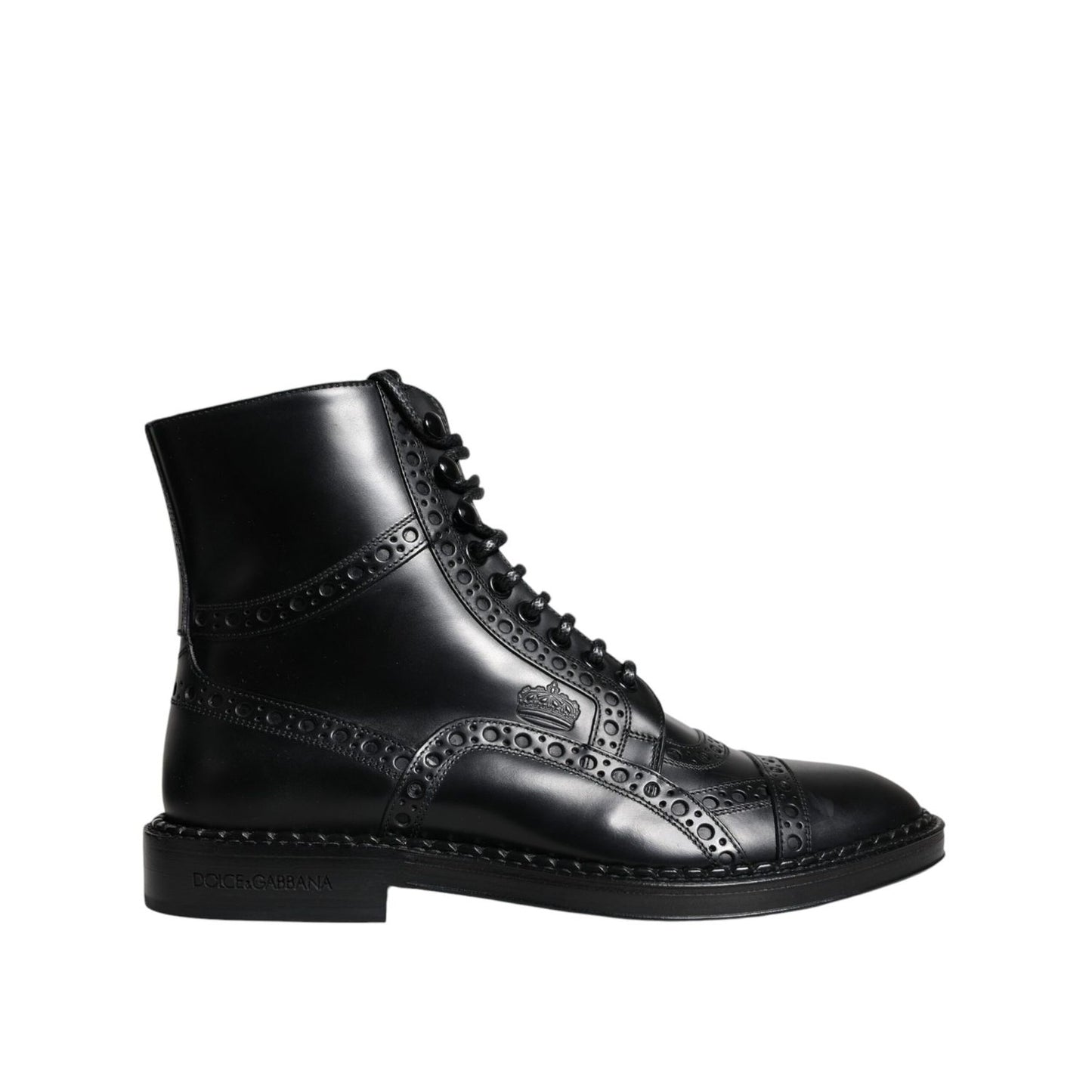 Dolce & Gabbana Black Leather Lace Up Mid Calf Boots Shoes
