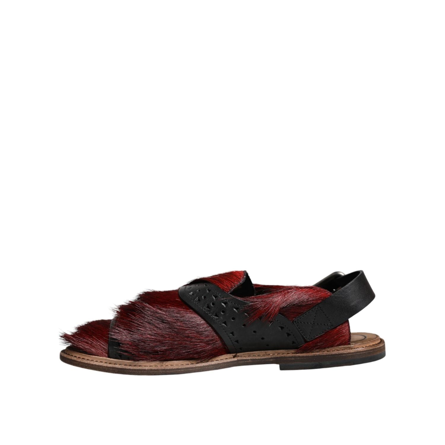 Dolce & Gabbana Black Red Gazelle Hair Leather Sandals Shoes