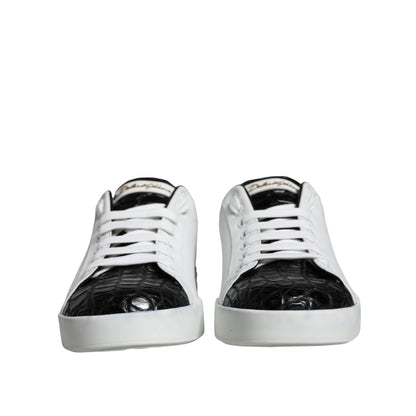 Dolce & Gabbana Black Leather Logo Portofino Sneaker Shoes