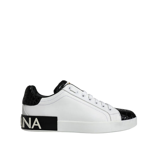Dolce & Gabbana Black Leather Logo Portofino Sneaker Shoes Dolce & Gabbana