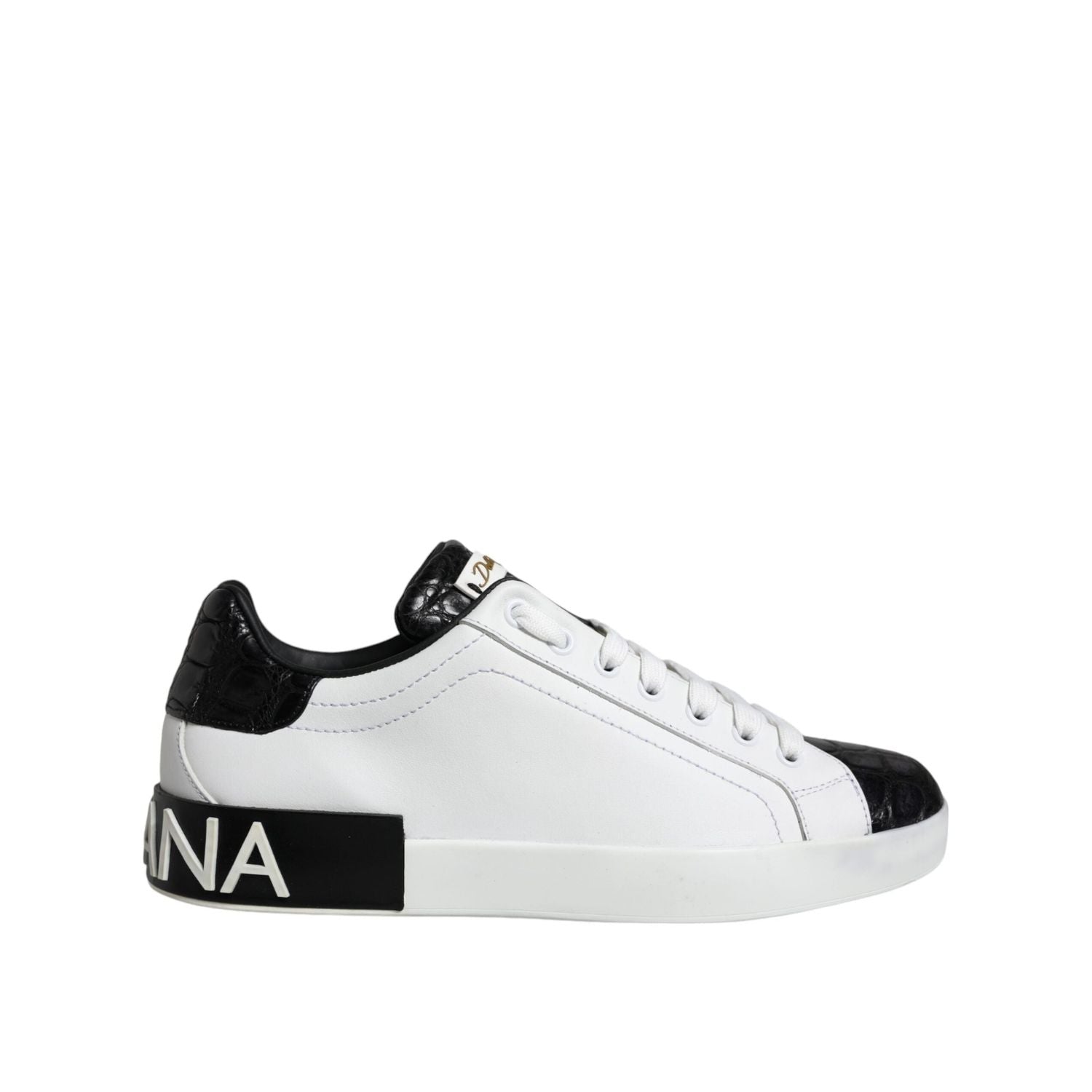 Dolce & Gabbana Black Leather Logo Portofino Sneaker Shoes