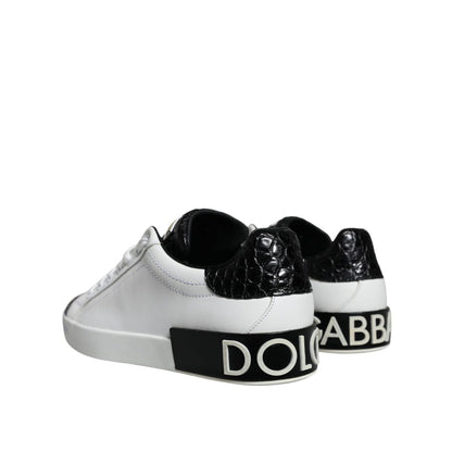Dolce & Gabbana Black Leather Logo Portofino Sneaker Shoes