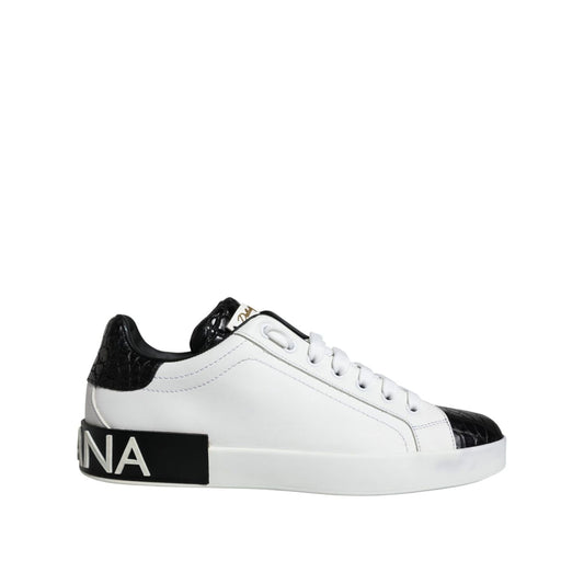 Dolce & Gabbana Black Leather Logo Portofino Sneaker Shoes Dolce & Gabbana