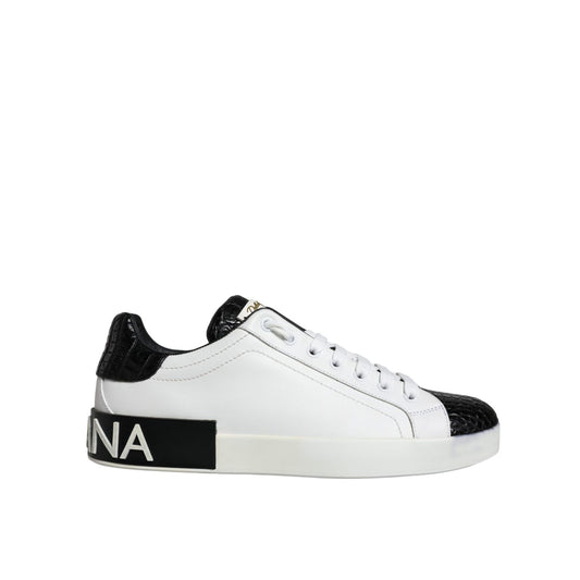 Dolce & Gabbana Black Leather Logo Portofino Sneaker Shoes Dolce & Gabbana