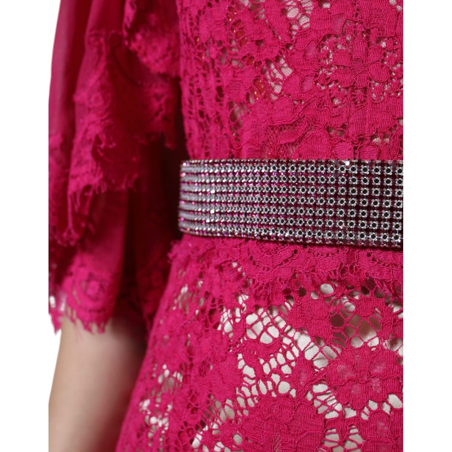 Dolce & Gabbana Pink Lace Crystal Sheath Long Gown Dress