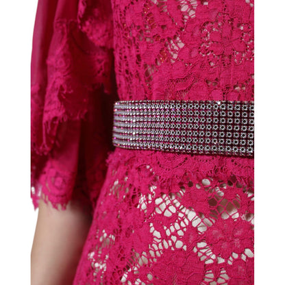 Dolce & Gabbana Pink Lace Crystal Sheath Long Gown Dress
