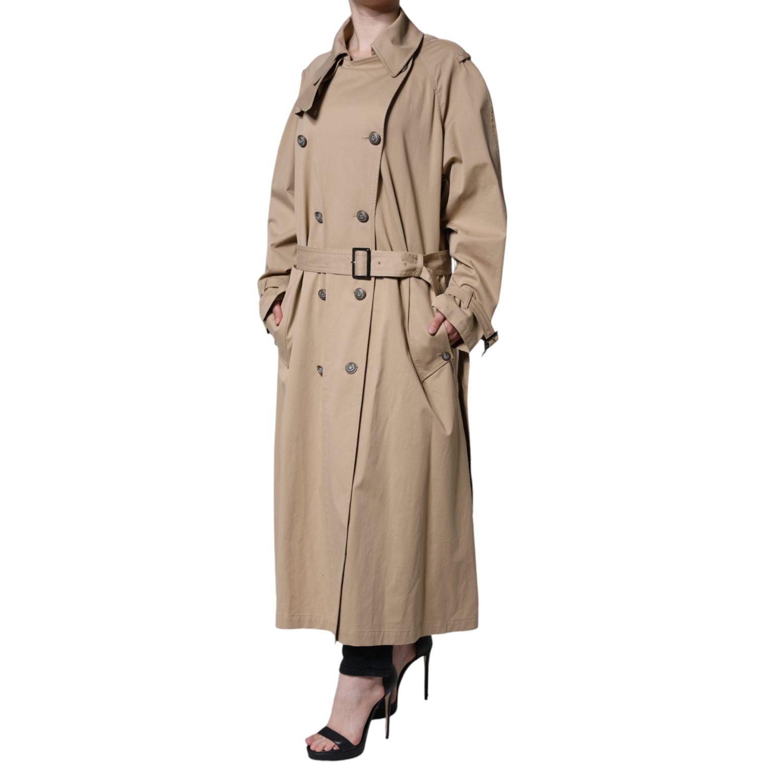 Dolce & Gabbana Khaki Double Breasted Trench Coat Jacket