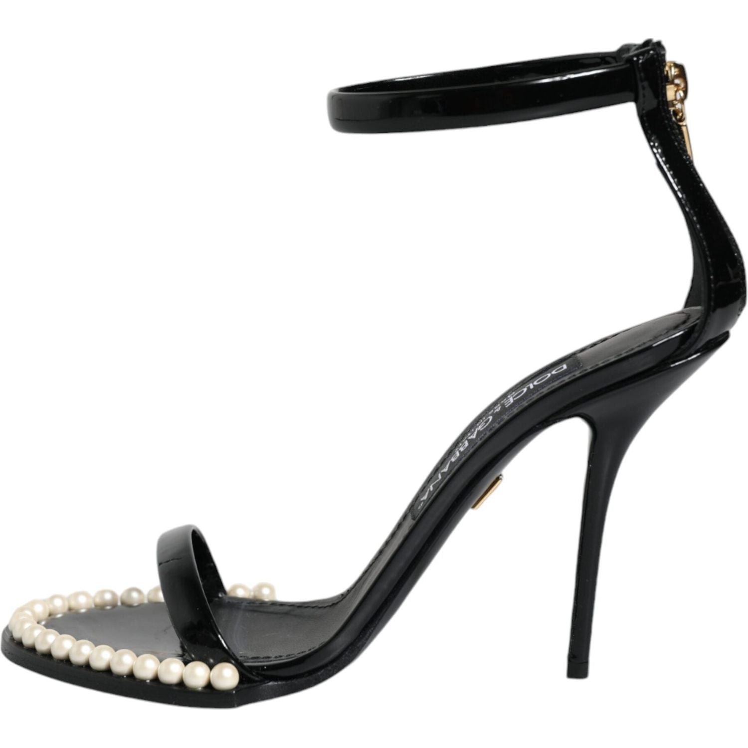 Dolce & Gabbana Black Keira Leather Faux Pearl Sandals Heels Shoes