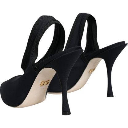 Dolce & Gabbana Black Jersey Stretch Heels Slingback Shoes