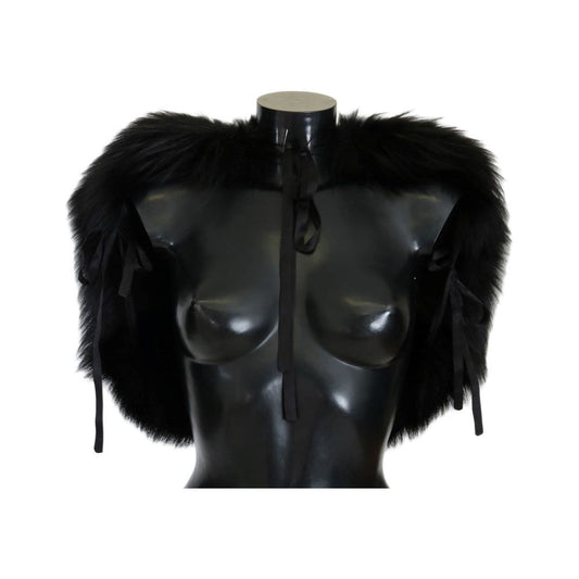 Elegant Black Silver Fox Fur Wrap Scarf