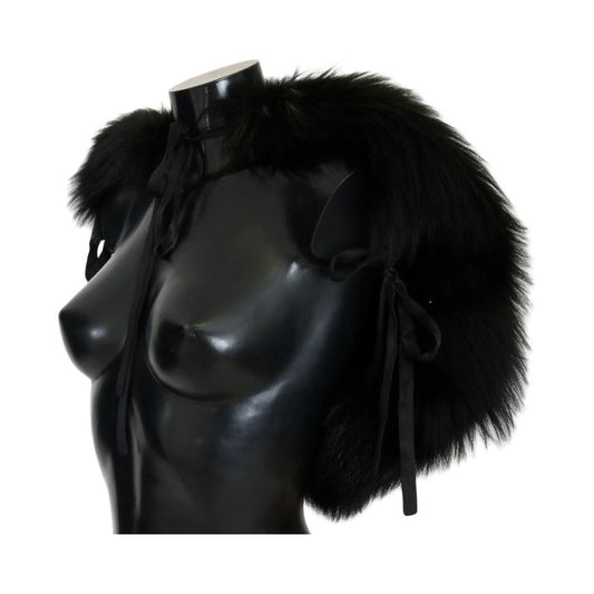 Elegant Black Silver Fox Fur Wrap Scarf