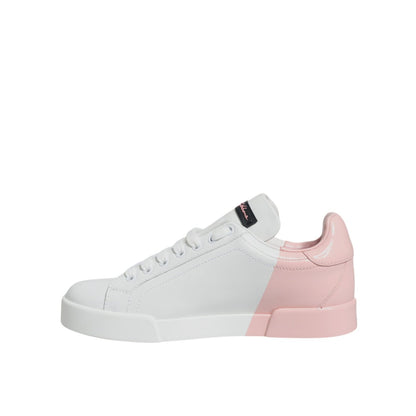 Dolce & Gabbana White Pink Portofino Low Top Sneakers Shoes