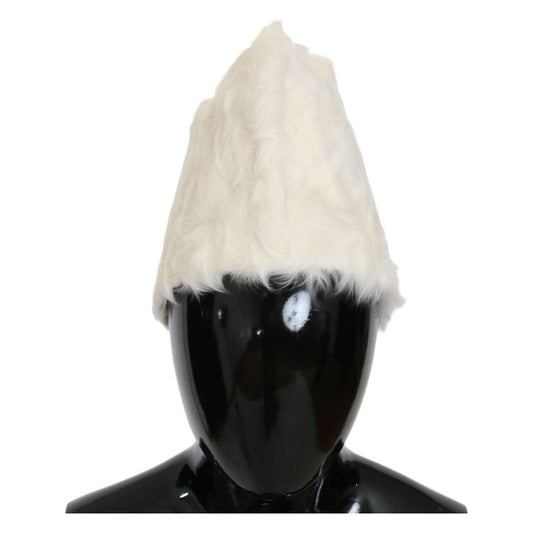 Dolce & Gabbana | Elegant White Fur Beanie Luxury Winter Hat| McRichard Designer Brands   