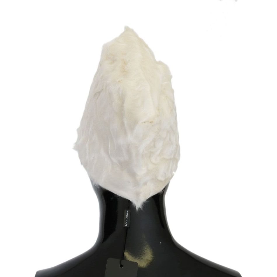 Dolce & Gabbana Elegant White Fur Beanie Luxury Winter Hat Beanie Hat white-xiangao-lamb-fur-beanie