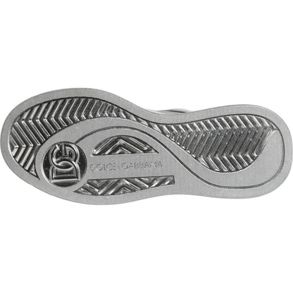 Dolce & Gabbana White Silver Leather Low Top Sneakers Shoes