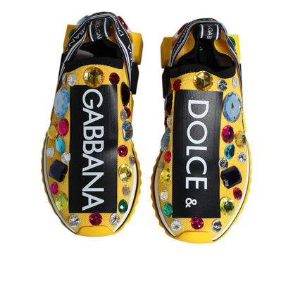 Dolce & Gabbana Yellow Sorrento Crystals Low Top Sneakers Shoes