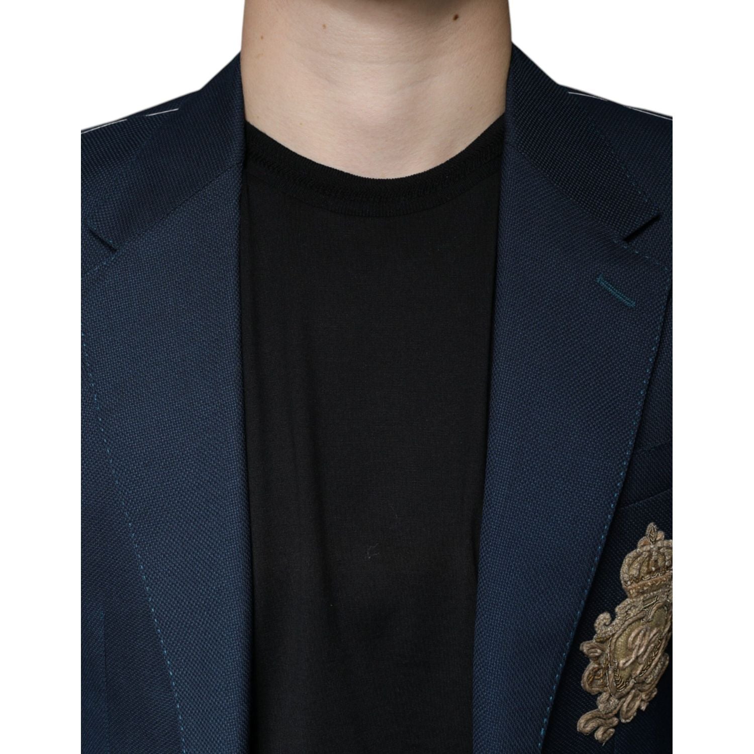 Dolce & Gabbana Blue Wool Logo Single Breasted Coat Blazer
