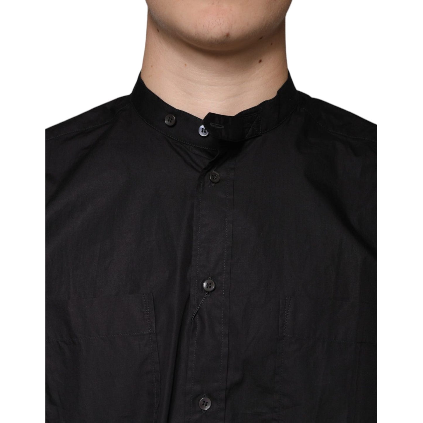 Dolce & Gabbana Black Cotton Button Down Men Casual Shirt