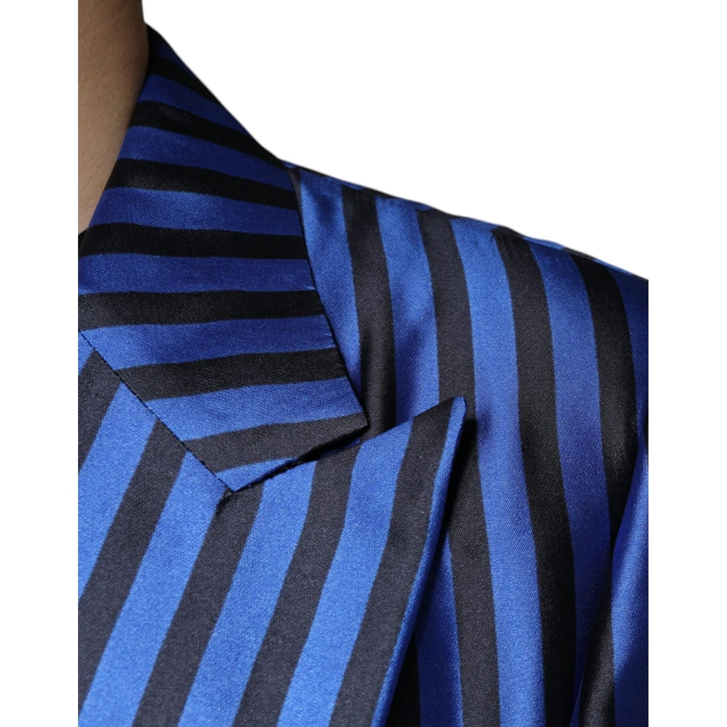Dolce & Gabbana Metallic Blue Stripes Formal 3 Piece Suit