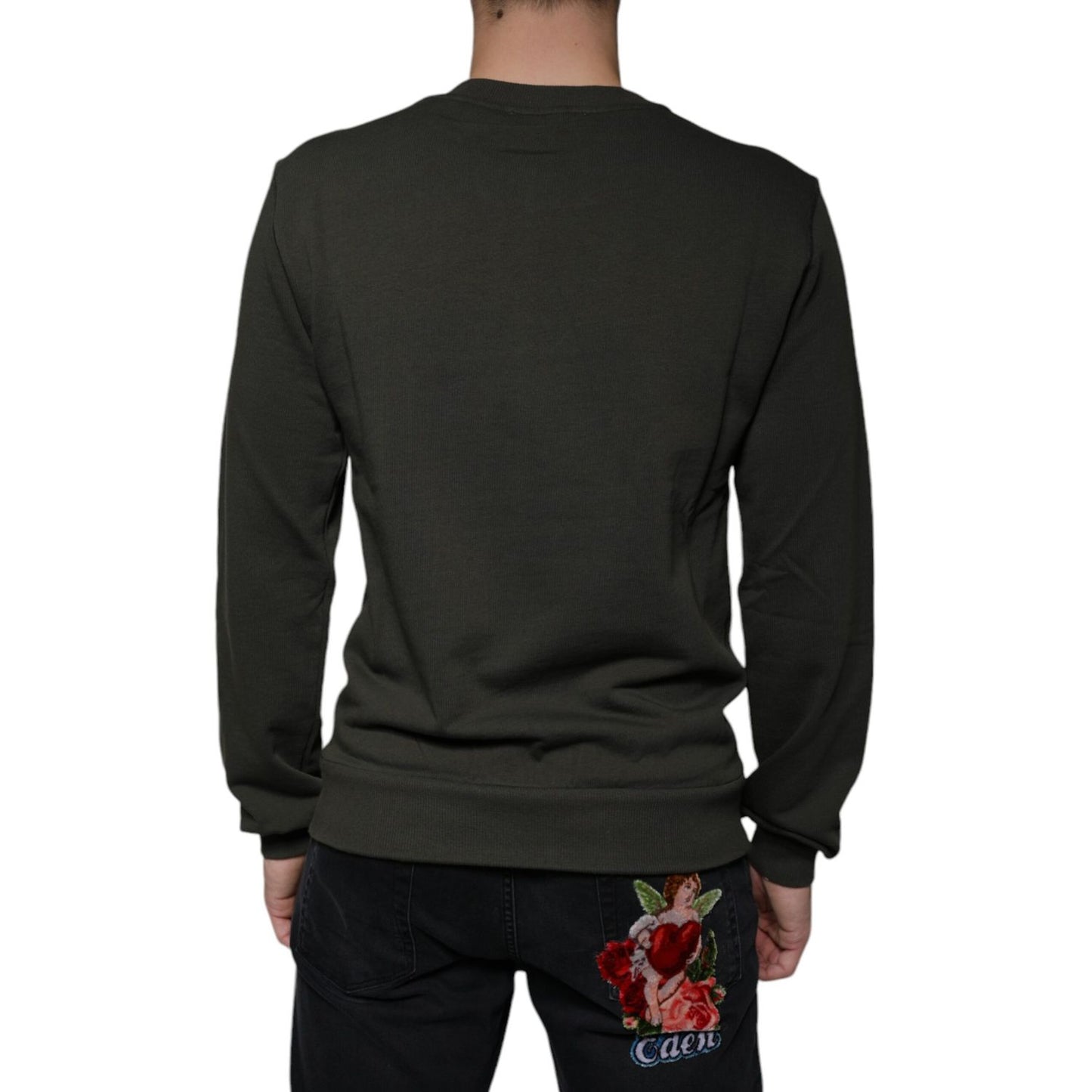 Dolce & Gabbana Army Green DG Crown Crew Neck Pullover Sweater