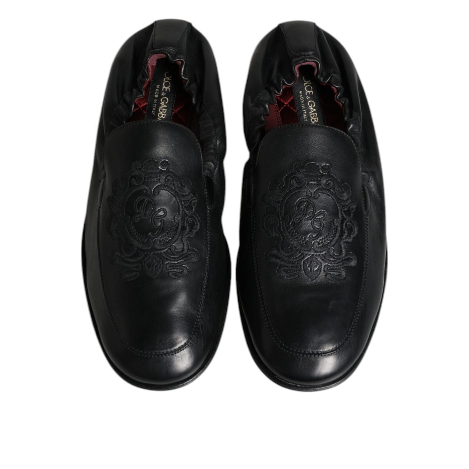 Dolce & Gabbana Black Logo Embroidered Leather Loafer Men Dress Shoes