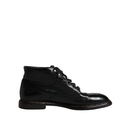 Dolce & Gabbana Black Leather Men Short Boots Lace Up Shoes