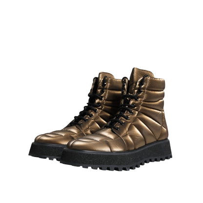 Dolce & Gabbana Bronze Padded Mid Calf Lace Up Boots Shoes