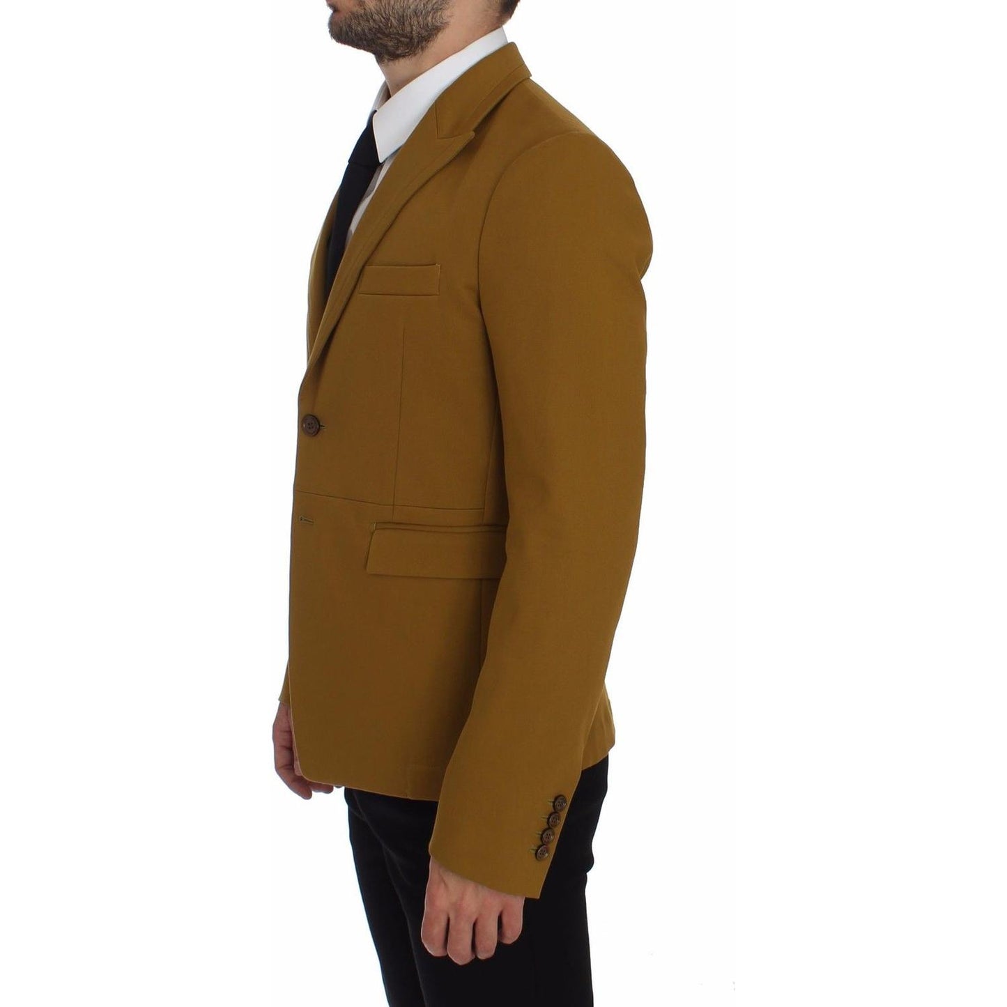 Elegant Yellow Cotton Blend Casual Blazer