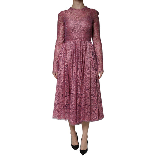 Dolce & Gabbana Fuchsia Floral Lace Long Sleeve Maxi Dress Dolce & Gabbana