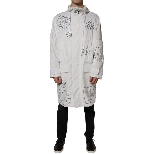 Dolce & Gabbana White Hooded Parka Polyester Trench Coat Jacket